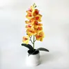 Planta de vaso artificial de orquídea Phalaenopsis com 11 flores, para decoração de sala de estar e mesa de jantar, bonsai de flor artificial, decoração para jardim interno, vaso pequeno