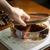 Prato de Frutas de Vidro Estilo Japonês Simples Tigela de Doces para Sala de Estar Prato de Frutas Secas Caixa de Armazenamento de Madeira Prato de Frutas Alto Suporte de Exibição para Armazenamento