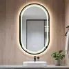 Espejo de Baño Inteligente LED con Pantalla Táctil de Luz Antivaho Iluminado de Pared Ovalado Espejo de Tocador para Maquillaje Transfronterizo
