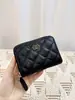 Nuevo Tarjetero Pequeño Fragancia Cf Billetera para Monedas de Mujer Cartera Corta Acolchada de Cuero Genuino Tarjetero de Piel de Vaca Caviar