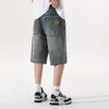 Shorts de mezclilla transpirables versátiles de verano, estilo retro azul moderno de alta costura, pantalones vaqueros frescos de longitud media
