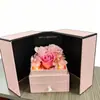 Caja de Regalo Rosa con Flores de Jabón de Rosa de Doble Puerta, Caja de Regalo de Flor Eterna y Lápiz Labial, Cumpleaños, Día de San Valentín Chino, Regalo Creativo