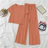 Conjunto Trendy Coreano de Verano 2025 para Mujeres Petites que Realza la Altura, Top de Manga Corta y Pantalones de Pierna Ancha, Conjunto Casual de Dos Piezas