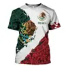 Camiseta para Hombre Impresa en 3D con Bandera Mexicana Moda Patrón de Escudo de Armas Mexicano Casual Cuello Redondo Manga Corta Suministro