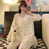 Pijama Feminino Yunduo de Algodão e Seda 2025 Novo Verão Primavera Outono Manga Longa Estilo Princesa Tamanho Grande para Gordinhas Conjunto para Casa