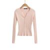 Estilo Outono e Inverno Estilo Preguiçoso Tricô de Manga Longa de Botão Único para Mulheres, Top Justo Moderno e Versátil, Camiseta Básica Elástica Slim Fit