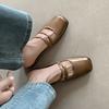 Zapatillas de Casa Silenciosas de 3.5cm con Punta Cuadrada Inferior para Exterior, Zapatillas Perezosas Retro Nuevas Baotou Mary Jane, Piel de Vacuno Lavada al Viento, Medias Zapatillas