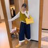 Jeans de Encaje Dulce Estilo Francés Patchwork para Mujer, Novedad Primavera/Verano 2026 Pantalones Casuales de Cintura Alta Adelgazantes de Pierna Ancha Cortos para Mujer