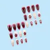 Unhas de Manicure Rosa e Roxas Mais Vendidas Transfronteiriças, Unhas Postiças Repetíveis com Flores Retrô, 24 Peças de Unhas Usáveis Cravejadas com Diamantes Atacado
