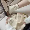 Calcetines de encaje de doble capa, dulces y lindos, estilo japonés, con diseños de corazón de dibujos animados y osito, presentando patrones únicos y un estilo preppy, universitario, de longitud hasta la mitad de la pantorrilla.