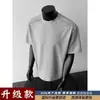 Algodón de aire cuello redondo manga corta hombre casual americano camiseta camisa de hombro casual primavera verano empalme acanalado retro pequeño