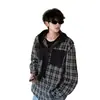 Camisa de cuadros retro estilo americano, camisa de manga larga con capucha cleanfit para hombre de otoño, estilo pareja, chaqueta de cuadros workwear