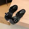 Hebilla de Cinturón Retro Punta Cuadrada Tacón de Cuña Suela Gruesa Slip-On Pantuflas para Mujer 2026 Estilo Nuevo con Aumento de Altura Oculto Suela Suave Sandalias Versátiles