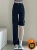 Calça Jeans Preta de Corte Reto com Forro de Fleece para Mulheres, Novo Estilo Outono e Inverno 2025, Caimento Solto, Emagrecimento, Tamanho Grande, Perna Larga, Comprimento até o Chão