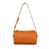 Bolsa Transversal para Mulheres, Versátil e de Alto Padrão, Bolsa Cilíndrica Acolchoada, Bolsa de Mão de Couro Bovino de Primeira Camada, Bolsa de Ombro, Bolsa Transfronteiriça