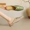 Nuevo Estilo Chino Estilo Old Money Hebilla Vintage Cabeza de Cuero de Vaca Punta Redonda Tacón Bajo Zapatos Mueller Ropa Exterior Perezosa Verano para Mujeres Medias Zapatillas