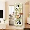 Espejo de Cuerpo Completo Oculto Push-Pull Estilo Panda Color Crema con Perchero para Entrada, Espejo de Vestir, Estante de Almacenamiento con Tablero Perforado