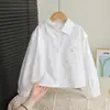 Camisa de Outono para Meninas, Camisa Infantil de Algodão Puro Branca, Camisa Básica Nova para Primavera e Outono 2026, Blusa para Bebês e Crianças Pequenas, Roupa de Primavera