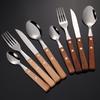 Juego de Cubiertos Occidentales Eian de Acero Inoxidable 304 con Mango de Madera, Tenedor y Cuchara, Cuchillo y Tenedor para Bistec, Cuatro Piezas Principales con Mango de Madera de Haya, Juego de Regalo 410 Mismo Estilo