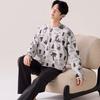Pijama 180g 100% Algodão Puro Tendência Masculina Outono Novo Estilo Manga Longa Calça Longa Pulôver Roupa de Casa Conjunto de Duas Peças