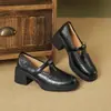 Sapatos de Salto Único Retro Incrivelmente Bonitos e Versáteis com Tira em T e Decote Profundo para o Dia a Dia, Mocassins Slip-On com Bico Quadrado e Salto Grosso para Mulheres