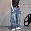 Jeans Rasgados Lavados de Diseño Americano de Nicho para Hombre, Tendencia Callejera Hip Hop, Pantalones Largos Sueltos Rectos de Pierna Ancha