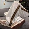 Sentido del Diseño Patrón Geométrico Marca de Moda Jacquard Coreano Pantalones Casuales para Primavera y Verano Rayados Combinación de Colores Sueltos Rectos