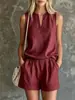 Nuevo traje casual holgado de moda europea y americana, top sin mangas de cuello en V y shorts, conjunto casual de dos piezas para mujer
