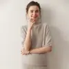 Outono/Inverno 2026 Novo Essencial Versátil Gola Alta Meia Manga Feminino Cashmere Manga Curta Base Camada Manga Três Quartos Suéter Tricotado em Cashmere