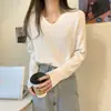 Suéter Casual para Mujer Otoño/Invierno 2025, Diseño Abotonado, Manga Larga Cuello en V Tejido Francés Capa Base Top de Cuello Bajo