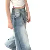 Jeans Azules Vintage Lavados Sueltos para Mujer, Nuevo Estilo de Verano, Pantalones de Pierna Ancha de Cintura Alta hasta el Suelo, Pantalones Curvos