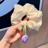 Goma para el pelo de estilo coreano con malla y perlas, con forma de tulipán suave, para un look elegante y femenino, adecuada para peinados de moño