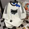 Camiseta Estilo Japonês com Estampa de Desenho Animado, para Ir ao Trabalho, Gola Redonda, Manga Curta, Três Listras, para Homens e Mulheres, Verão, Solta, Tendência, Par, Top Ins