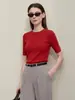 Camiseta de tricô de manga média! Top elegante de malha fina com mangas curtas e gola redonda para mulheres, 48 unidades, para o início do outono, sem costura 26 H081406