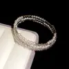 Pulseira de Rede Azul Dourada com Flor de Vidro Pérola Zircônia Brilhante Pulseira Elegante de Luxo Leve Joia de Mão Versátil da Moda
