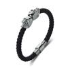 Northskull Aço Inoxidável Crânio Duplo Couro Trançado Fivela Magnética Pulseira de Couro Bracelete Explosivo de E-commerce
