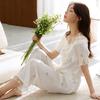[Tulip de tres piezas] pijama para mujer ropa de casa para mujer 2024 nuevo traje de seda satinada con encaje de primavera y otoño