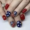Modelo de Comercio Exterior Más Vendido: Arte de Uñas para el Día de la Independencia de 24 Piezas con Líneas, Estrellas y Brillo, Uñas Postizas Cuadradas Cortas de Moda al por Mayor