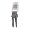 Conjunto de Roupa de Yoga de Alta Qualidade para Mulheres, Saída de Praia de Manga Longa em Renda, Conjunto Real de Duas Peças, Calças de Fitness Respiráveis, Conjunto para Treino de Pilates