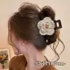 Presilha de cabelo floral elegante com toque de luxo, novo modelo 2026 pinça tubarão, popular entre celebridades da internet, adequada para cabelos grossos, presilha de cabelo de acrílico