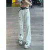 Jeans de Mezclilla con Cruz de Pedrería Estilo High Street Americano Pantalones de Conjunto OOTD para Hombre de Verano Marca de Moda Piernas Rectas Adelgazantes Pantalones Largos