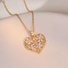 Collar para Mujer, Collar Colgante de Zircón en Forma de Corazón Estilo Coreano, Cadena de Clavícula a la Moda, Elegante Joyería de Corazón de Melocotón con Incrustaciones de Diamantes