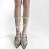 Meia Estilo Ballet Renda Branca Laço de Renda Brilhante Estilo Doce Meia JK Verão Fina