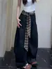 Pantalones Scimitar Color Caqui para Mujer Primavera y Otoño Sueltos Versátiles Casuales Cintura de Cuadros Empalmada Pantalones de Pierna Ancha Relajados