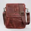 Bolsa Transversal Masculina de Couro Genuíno Padrão Crocodilo Bolsa de Ombro Vintage Casual Tendência Camada Couro Bovino Bolsa Masculina para Esportes ao Ar Livre