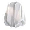 2026 Chaqueta Cardigan de Punto Casual Estilo Coreano para Otoño/Invierno, Ajuste Holgado, Color Sólido, con Cuello Alto y Doble Cremallera