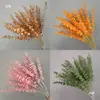 Folha de Dinheiro de Casamento Eucalipto Plástico Flor Artificial Flor de Folha Redonda Dourada Vermelha Arranjo Floral com Grama Buquê Decorativo para Sala de Estar