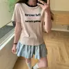 2026 Verano Nuevo Camiseta Casual para Mujer Bloques de Color Cuello Redondo Estampado de Letras Manga Corta Versátil Delgada Top de Estudiante Moderno