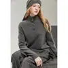 Suéter de cashmere com meio zíper, outono feminino de gola alta, modelagem solta, top de tricô de manga longa