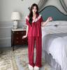 2025 Nuevo Estilo Coreano Pijama de Seda Hielo para Mujer Pijama Jacquard de Mariposa Cardigan Delgado Primavera y Verano Estilo Dulce Ropa de Casa